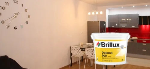 Modern gestalteter Wohnraum mit Brillux Dolomit Farbeimer